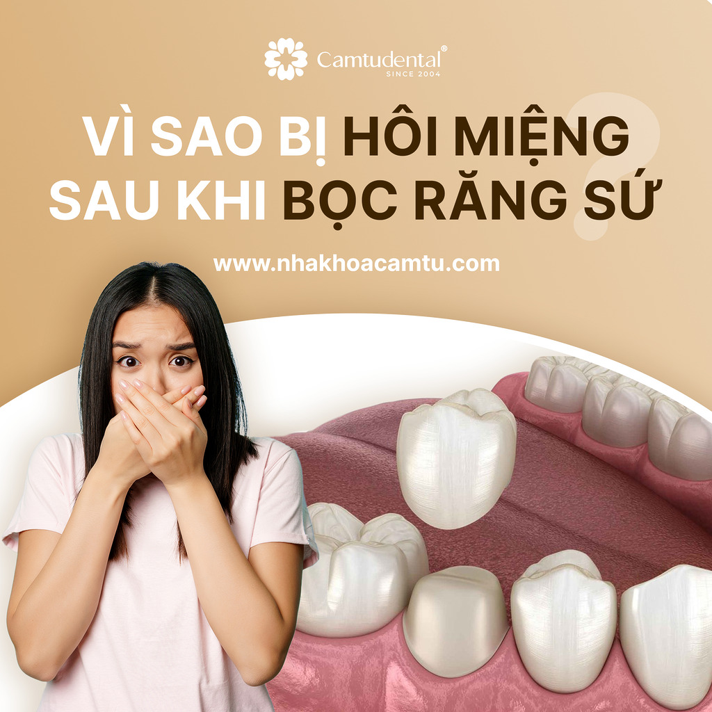 cô gái che miệng vì hôi miệng sau khi bọc răng sứ